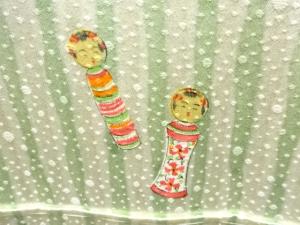 アンティーク　こけし模様着物